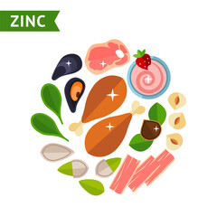 Set of food products for zinc info graphics, design template