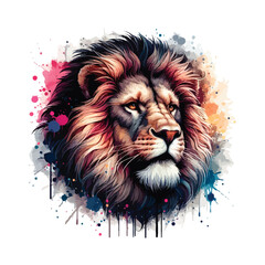 Watercolor Lion Head Illustration For T-shirt Print
