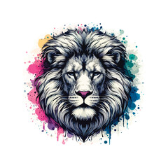 Watercolor Lion Head Illustration For T-shirt Print