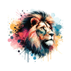 Watercolor Lion Head Illustration For T-shirt Print