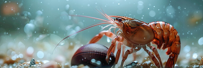 a Shrimp playing with football beautiful animal photography like living creature