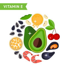 Icon set of food that contains vitamin E, used for info graphic