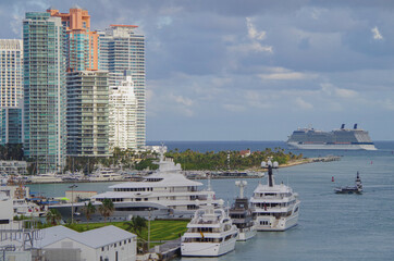 Modern luxury cruiseship cruise ship liner Equinox sailing from Miami, Florida during Carribean...