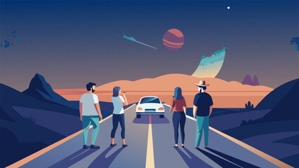 On a road trip across the country a group of friends pull over to the side of a quiet road to stargaze. As they chat with loved ones back home