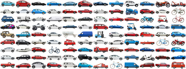 108 cars and various vehicles set of sedan, sports car, super car, bus, electric car, race car and...