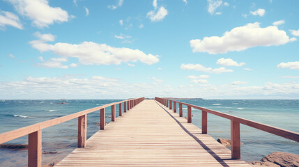 Fototapeta na wymiar Ocean Views, Blue sky, Symmetry, Wanderlust, Pier, Solo traveler