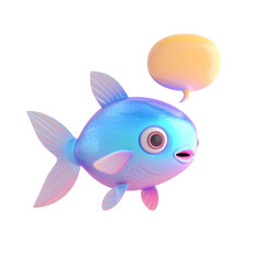 A blue fish with a yellow balloon floating