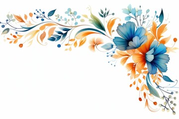 Fototapeta na wymiar Watercolor bird of paradise clipart featuring exotic orange and blue flowers. flowers frame, botanical border, on white background.