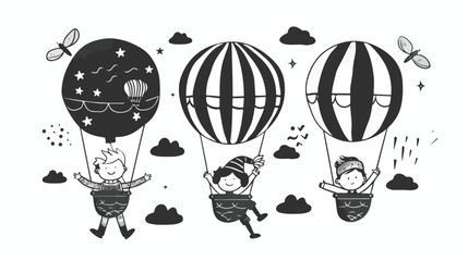 Balloon with children. Different black and white child