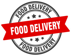 food delivery stamp. food delivery label on transparent background. round sign