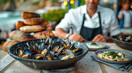 Normandys Culinary Gem A Platter of Moules Mariniere  - obrazy, fototapety, plakaty