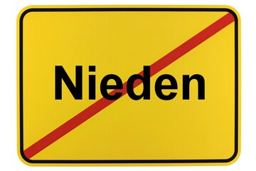 Illustration eines Ortsschildes der Gemeinde Nieden in Mecklenburg-Vorpommern - obrazy, fototapety, plakaty