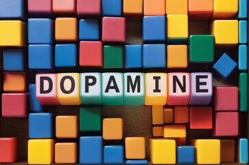 Text Dopamine on colorful cubes - obrazy, fototapety, plakaty