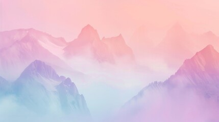Pastel mountains rise gently against a soft sky in lavender, mint and peach.  - obrazy, fototapety, plakaty