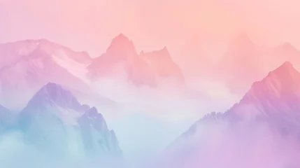 Fotobehang Pastel mountains rise gently against a soft sky in lavender, mint and peach.  © Dannchez