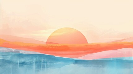 Fototapeta na wymiar Soft orange, pink, and blue hues gently blend, mimicking a pastel-colored sunrise.