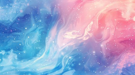 Swirls of soft blues, pinks, and purples create a pastel-colored galaxy backdrop.  - obrazy, fototapety, plakaty