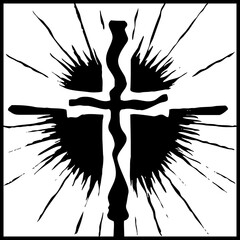 Religious cross. Christian Illustration for Graphic Design. Artistic brush strokes, ink stains. Generated by Ai