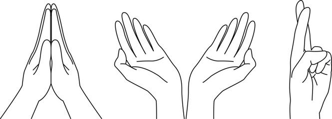 doodle praying hands, hand drawn, outline vector, wish, blessing, religion