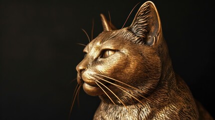 gold statue of cat isolated in black background - Powered by Adobe