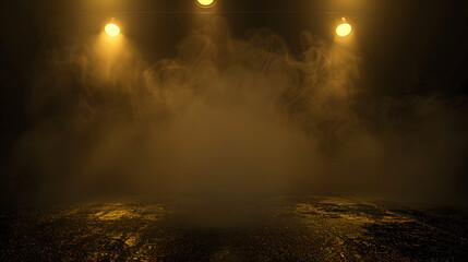 golden  color Empty stage with spotlights and smoke banner background with copy space