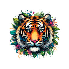 Tiger Head Watercolor Illustration for T-shirt Print