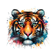 Tiger Head Watercolor Illustration for T-shirt Print