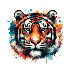 Tiger Head Watercolor Illustration for T-shirt Print