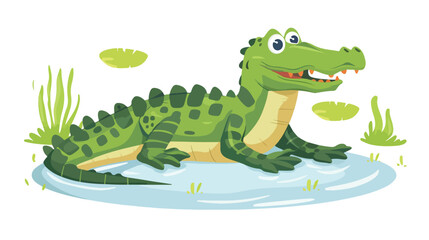 cartoon Crocodile on the surface of the water flat vector