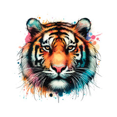 Tiger Head Watercolor Illustration for T-shirt Print