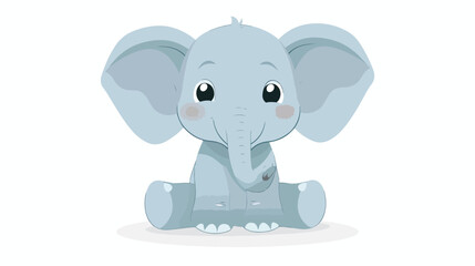 Cartoon cute baby elephant sitting flat vector 