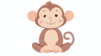 Cartoon cute baby monkey sitting flat vector 