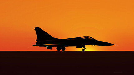 Naklejka premium A sleek fighter plane soaring against a vibrant sunset, Futuristic , Cyberpunk