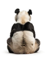 Back view of a panda sitting on the floor