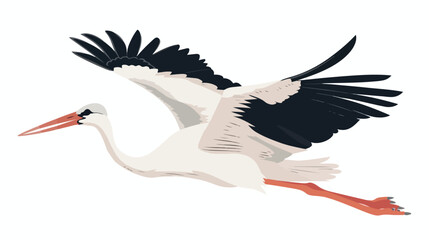Cartoon cute white stork flyimg on white background  - obrazy, fototapety, plakaty
