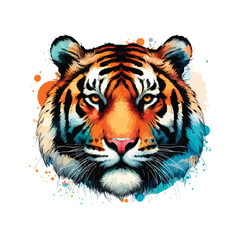 Tiger Head Watercolor Illustration for T-shirt Print