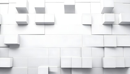 A room filled with numerous white cubes neatly stacked next to a vibrant blue wall, creating a striking visual contrast.