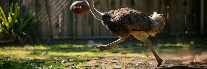 an Ostrich playing with football beautiful animal photography like living creature - obrazy, fototapety, plakaty
