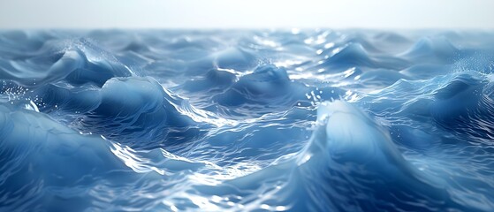 Serene Blue Ocean Wave Symphony. Concept Ocean Photography, Wave Art, Blue Watercolor, Symphonic Ocean Views - obrazy, fototapety, plakaty