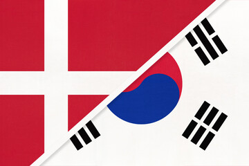 Denmark and South Korea or ROK, symbol of country. Danish vs Korean national flags.