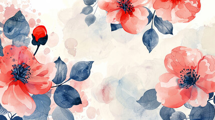 Japanese style watercolor spring floral background. Abstract banner. - 780305990
