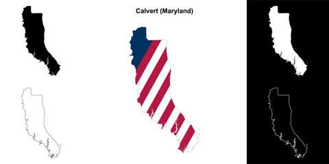 Calvert County (Maryland) outline map set - obrazy, fototapety, plakaty