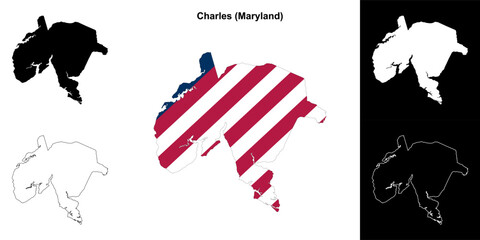 Charles County (Maryland) outline map set - obrazy, fototapety, plakaty