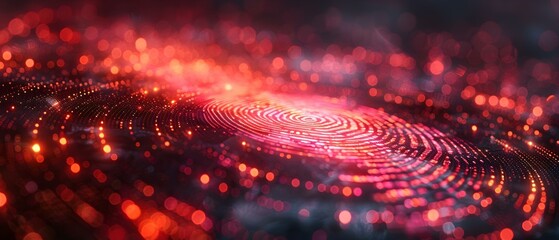 High-Tech Fingerprint Security Concept with Futuristic Red Glow. Concept Fingerprint Recognition, High-Tech Security, Futuristic Technology, Red Glow, Biometric Authentication