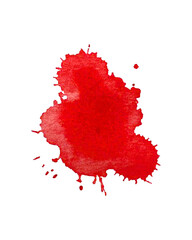 Drops of watercolor splashes, from wine, blood, paint, red burgundy color. Isolated, white background.