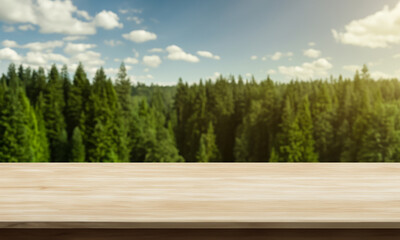 horizontal table with forest behind