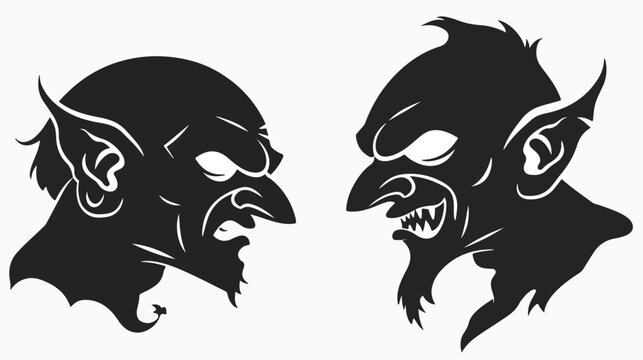 Black And White Goblin Head Silhouette flat vector isolated