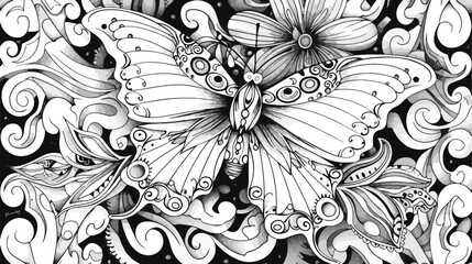 Adult coloring book page. Mono color black ink  - obrazy, fototapety, plakaty
