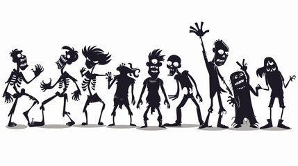 Black and wite of zombies cartoon flat vector isolated