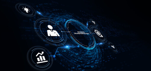 Business, technology, internet and network concept. Virtual screen of the future and sees the inscription: Business transformation.